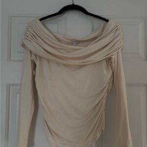 Reformation Off-White Draped Long Sleeve Blouse